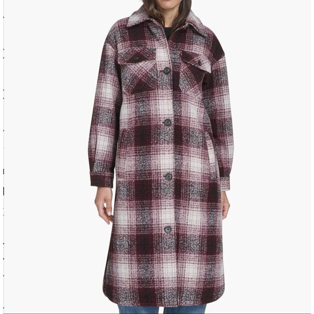 Levi's Women's Plaid Longline Shacket chest button-flap patch pockets sz XS NWT